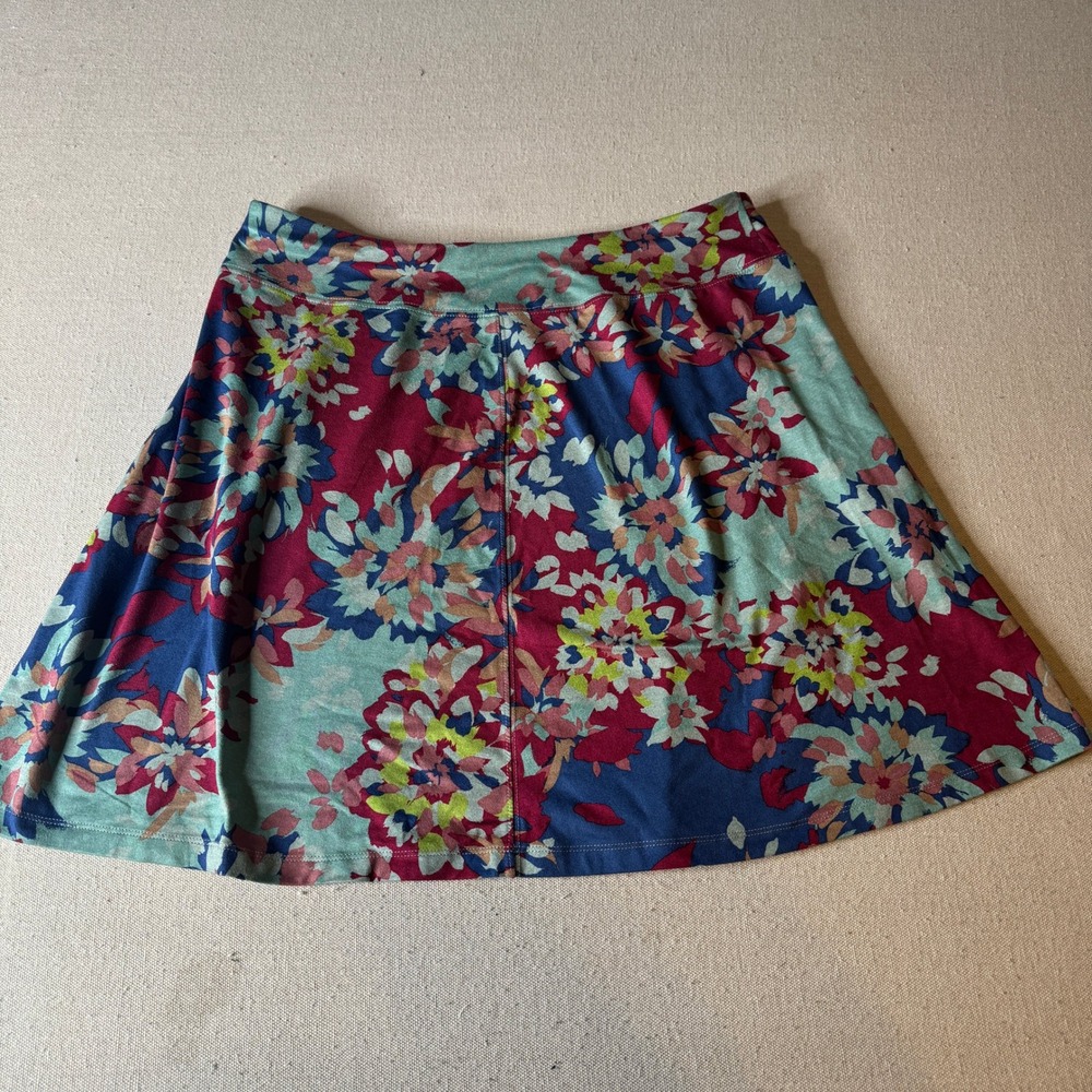 REI Women Large Floral Active Skirt Blue Pink Green Stretch A-Line Hiking Pocket - Picture 2 of 7
